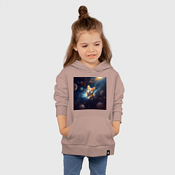 Толстовка детская хлопковая Корги в космосе, цвет: пыльно-розовый — фото 2