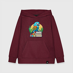 Толстовка детская хлопковая Попугай на стопке книг, цвет: меланж-бордовый