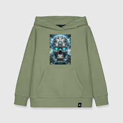 Толстовка детская хлопковая Electrified cyber skull - ai art fantasy, цвет: авокадо