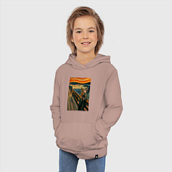 Толстовка детская хлопковая Лошадь кричит - мем картина от нейросети, цвет: пыльно-розовый — фото 2