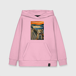 Толстовка детская хлопковая Леопард кричит - мем картина от нейросети, цвет: светло-розовый