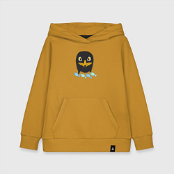 Толстовка детская хлопковая Пингвин с рыбой, цвет: горчичный
