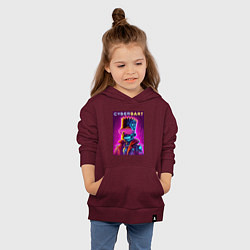Толстовка детская хлопковая Cyber Bart - neon glow ai art fantasy, цвет: меланж-бордовый — фото 2