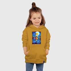 Толстовка детская хлопковая Барт Симпсон убегает от зомби - хэллоуин, цвет: горчичный — фото 2