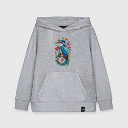 Детская толстовка-худи Птица зимородок среди цветов