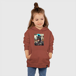 Толстовка детская хлопковая Чувак пантера панк с фотоаппаратом - нейросеть, цвет: кирпичный — фото 2