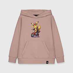Детская толстовка-худи Пикачу на красном мотоцикле