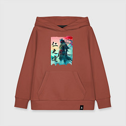 Толстовка детская хлопковая Japanese samurai - ghost of Tsushima sketch, цвет: кирпичный