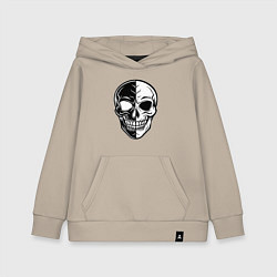 Толстовка детская хлопковая Черно белый череп, цвет: миндальный