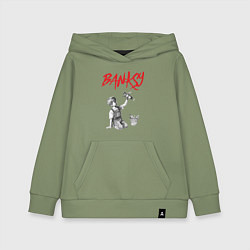 Толстовка детская хлопковая Стрит арт граффити Бэнкси - мальчик, цвет: авокадо