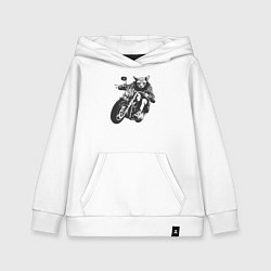 Толстовка детская хлопковая Сфинкс байкер кот на мотоцикле чоппере, цвет: белый