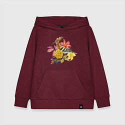 Толстовка детская хлопковая Осенний букет и птица удод, цвет: меланж-бордовый