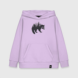 Толстовка детская хлопковая Енот силуэт из деревьев лесных, цвет: лаванда
