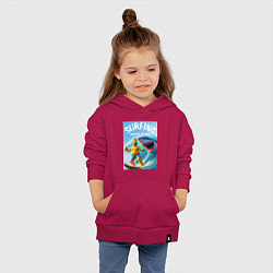Толстовка детская хлопковая Homer Simpson and shark - surfing never alone, цвет: маджента — фото 2