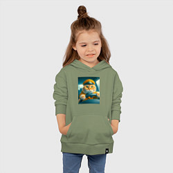 Толстовка детская хлопковая Рыжий кот опытный водитель - нейроарт, цвет: авокадо — фото 2