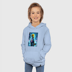 Толстовка детская хлопковая Чувак Барт Симпсон со скейтбордом под дождём - ней, цвет: мягкое небо — фото 2