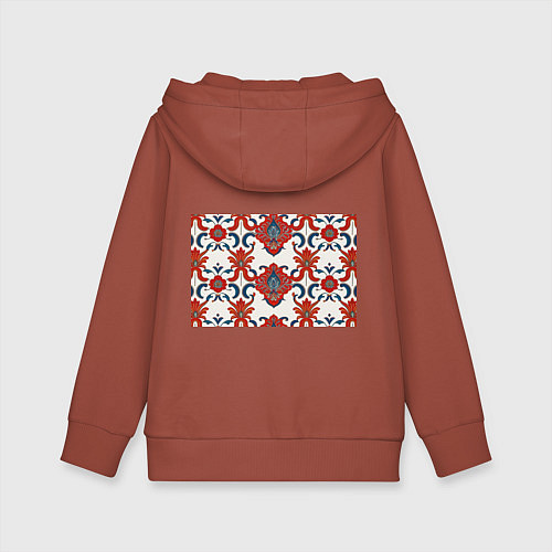 Детская толстовка-худи Узор красно-синий на белом фоне / Кирпичный – фото 2