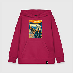 Толстовка детская хлопковая Волк кричит на картине Эдварда Мунка - мем искусст, цвет: маджента