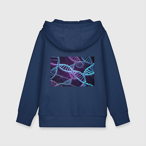 Детская толстовка-худи Неоновые спирали ДНК / Тёмно-синий – фото 2