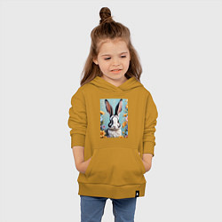 Толстовка детская хлопковая Кролик в цветах, цвет: горчичный — фото 2