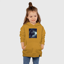 Толстовка детская хлопковая Cyber black cat - ai art fantasy, цвет: горчичный — фото 2