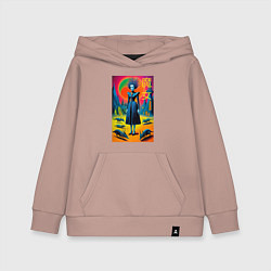 Толстовка детская хлопковая Портрет ведьмы со зверушками - готика, цвет: пыльно-розовый