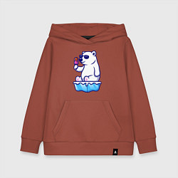 Толстовка детская хлопковая Мишка с мороженым, цвет: кирпичный