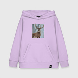 Детская толстовка-худи Олень и птица живопись