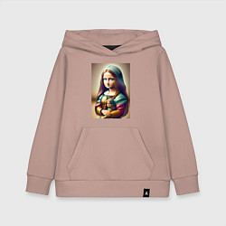 Толстовка детская хлопковая Маленькая Мона Лиза в детстве с куклой - нейроарт, цвет: пыльно-розовый