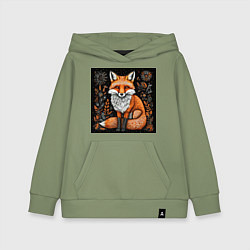Толстовка детская хлопковая Лиса в ночном лесу, цвет: авокадо