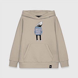 Толстовка детская хлопковая Рыба в свитере - нейросеть, цвет: миндальный