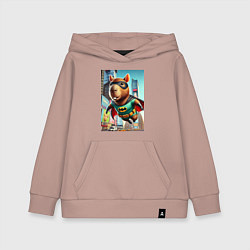 Толстовка детская хлопковая Бэткапи летит над улицей Нью-Йорка, цвет: пыльно-розовый