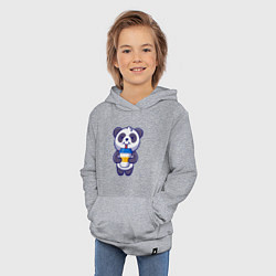 Толстовка детская хлопковая Панда наслаждается напитком, цвет: меланж — фото 2