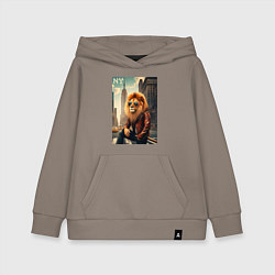 Толстовка детская хлопковая Cool Lion New Yorker - ai art, цвет: утренний латте