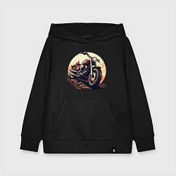 Толстовка детская хлопковая Мотоцикл на фоне заката, цвет: черный