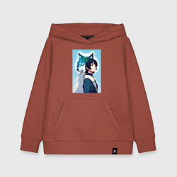 Толстовка детская хлопковая Мечтательная девчонка и волк - нейроарт, цвет: кирпичный