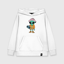 Толстовка детская хлопковая Инопланетянин с магнитофоном, цвет: белый