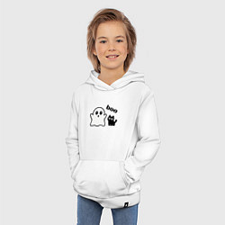 Толстовка детская хлопковая Хэллоуин, привидение и черный кот, цвет: белый — фото 2