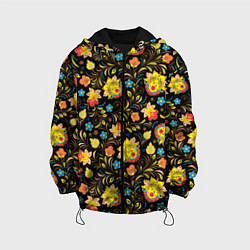 Куртка с капюшоном детская Цветочный узор, цвет: 3D-черный
