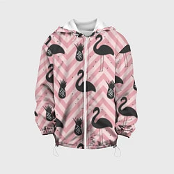Куртка с капюшоном детская Черный фламинго арт, цвет: 3D-белый