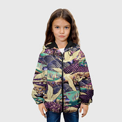 Куртка с капюшоном детская Японская вышивка с журавлями, цвет: 3D-черный — фото 2