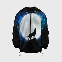 Куртка с капюшоном детская Волк воющий на луну, цвет: 3D-черный