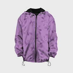 Куртка с капюшоном детская Листья на фиолетовом фоне, цвет: 3D-черный
