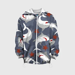 Куртка с капюшоном детская Акулы, цвет: 3D-белый