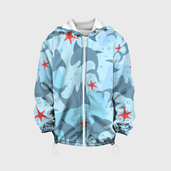 Куртка с капюшоном детская Акулы паттерн, цвет: 3D-белый