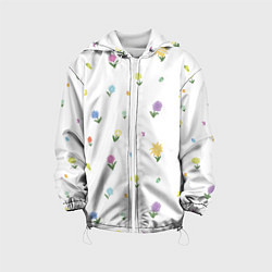 Куртка с капюшоном детская Цветы и бабочки, цвет: 3D-белый