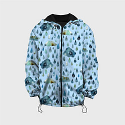 Куртка с капюшоном детская Дождливая осень Тучки и дождь, цвет: 3D-черный