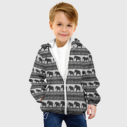Куртка с капюшоном детская Черно-белый узор слоны, цвет: 3D-белый — фото 2