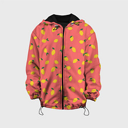 Куртка с капюшоном детская Лимоны на кораловом, цвет: 3D-черный