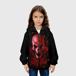 Куртка с капюшоном детская Красный череп в кровавых розах, цвет: 3D-черный — фото 2